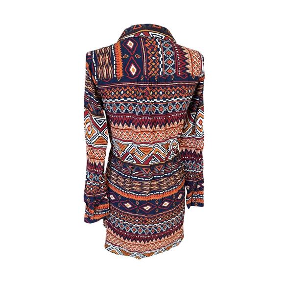 NEW Entro Women's Ikat Geometric Print Draw String Shirt Dress Boho Colorful S - Picture 4 of 7